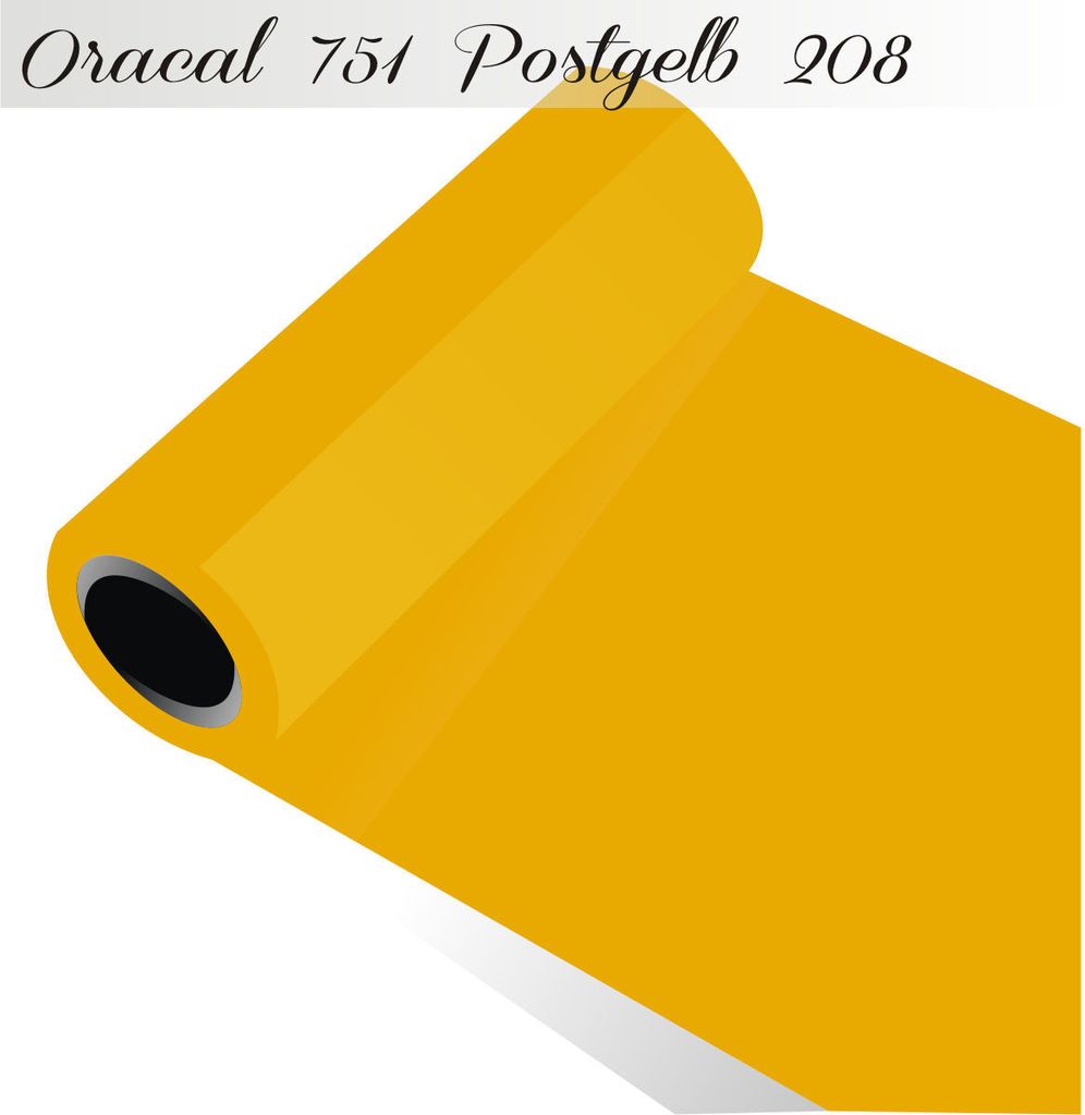 Oracal 751 - Orafol Folie 5m (Laufmeter) freie Farbwahl 118 glänzende Farben - glanz in 4 Größen, 100 cm Folienhöhe postgelb - 208