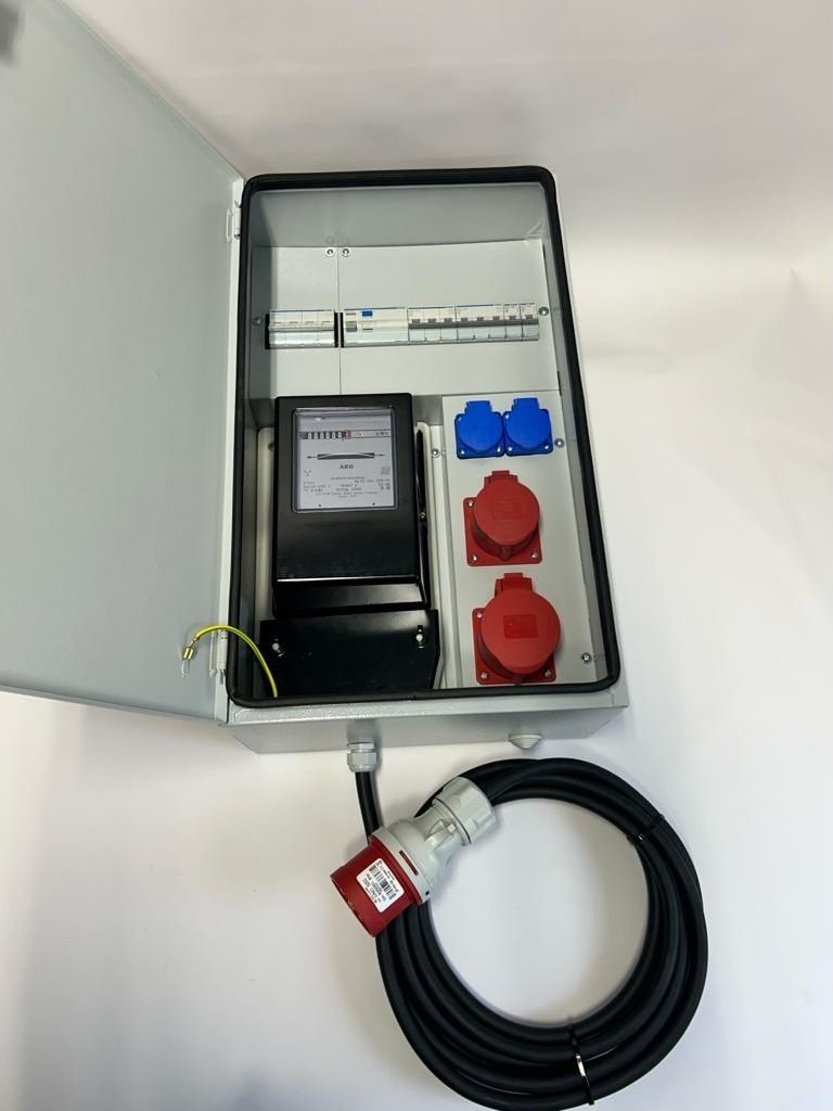 IP54 Metall Wandverteiler Stromverteiler CEE 32A 16A 2x230V mit HAGER Sicherungen FI /LS Stromzähler mit Kabel 5m