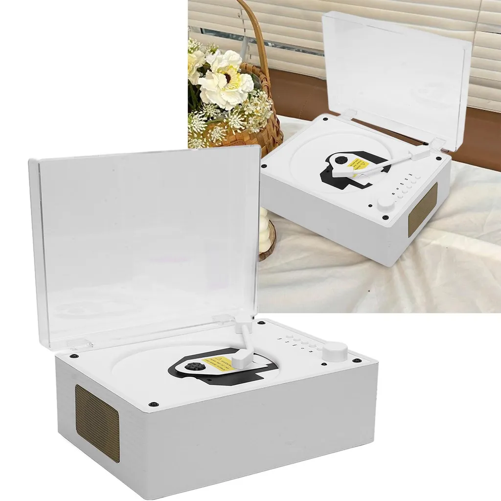 Lecteur CD portable rétro Bluetooth 5.0 blanc bois avec télécommande HiFi - 4