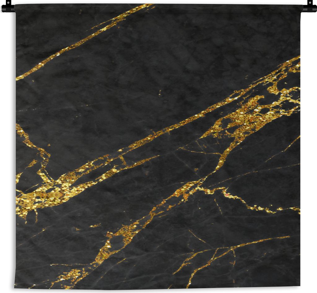 MuchoWow Wandteppich Wandbehang Marmor - Gold - Schwarz - Muster 150x150 cm Tapisserie Dekoration Wandtuch - Wohnaccessoires - Modernes