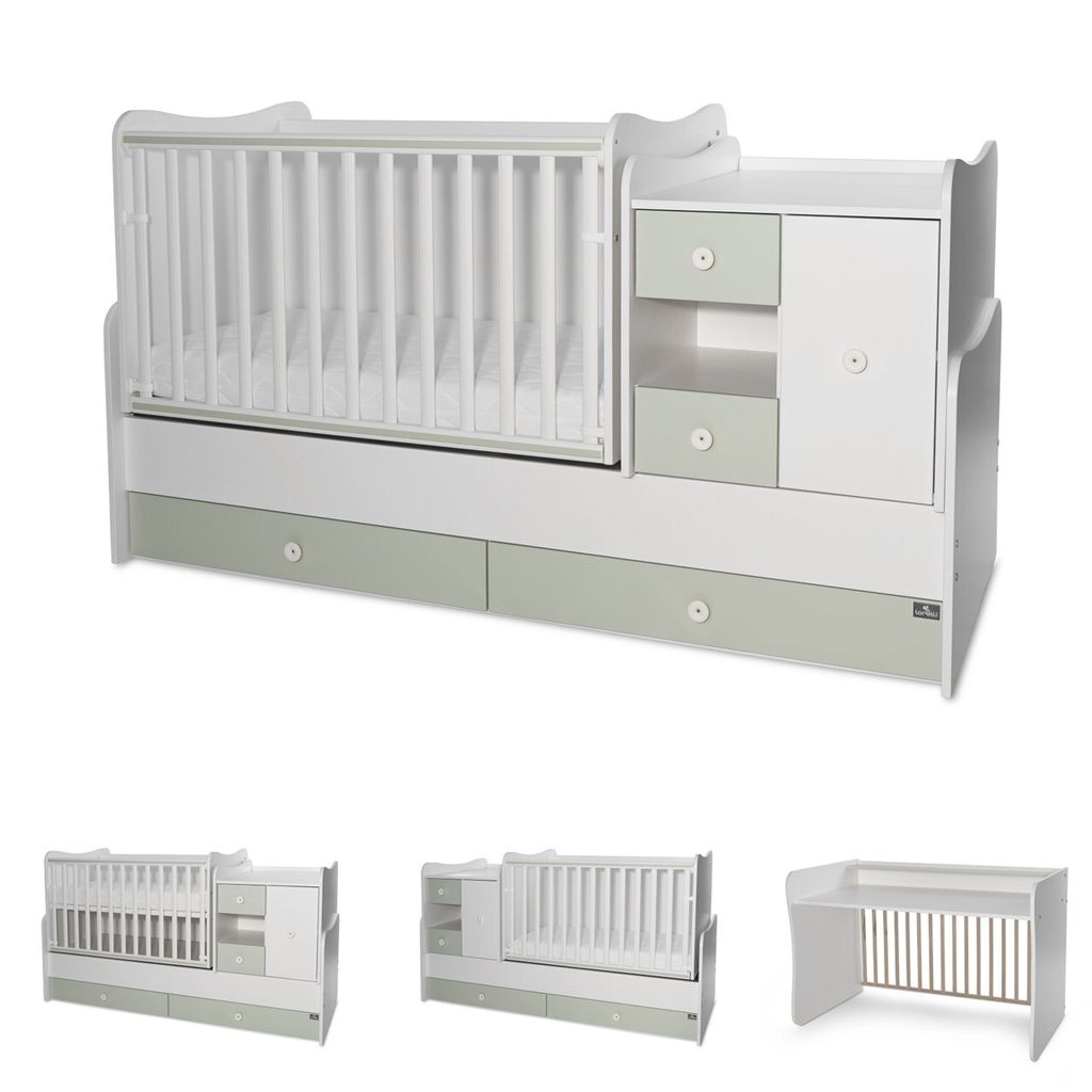 Lorelli Babybett, Jugendbett 3 in 1 Mini Max umbaubar, für 2 Kinder gleichzeitig grün