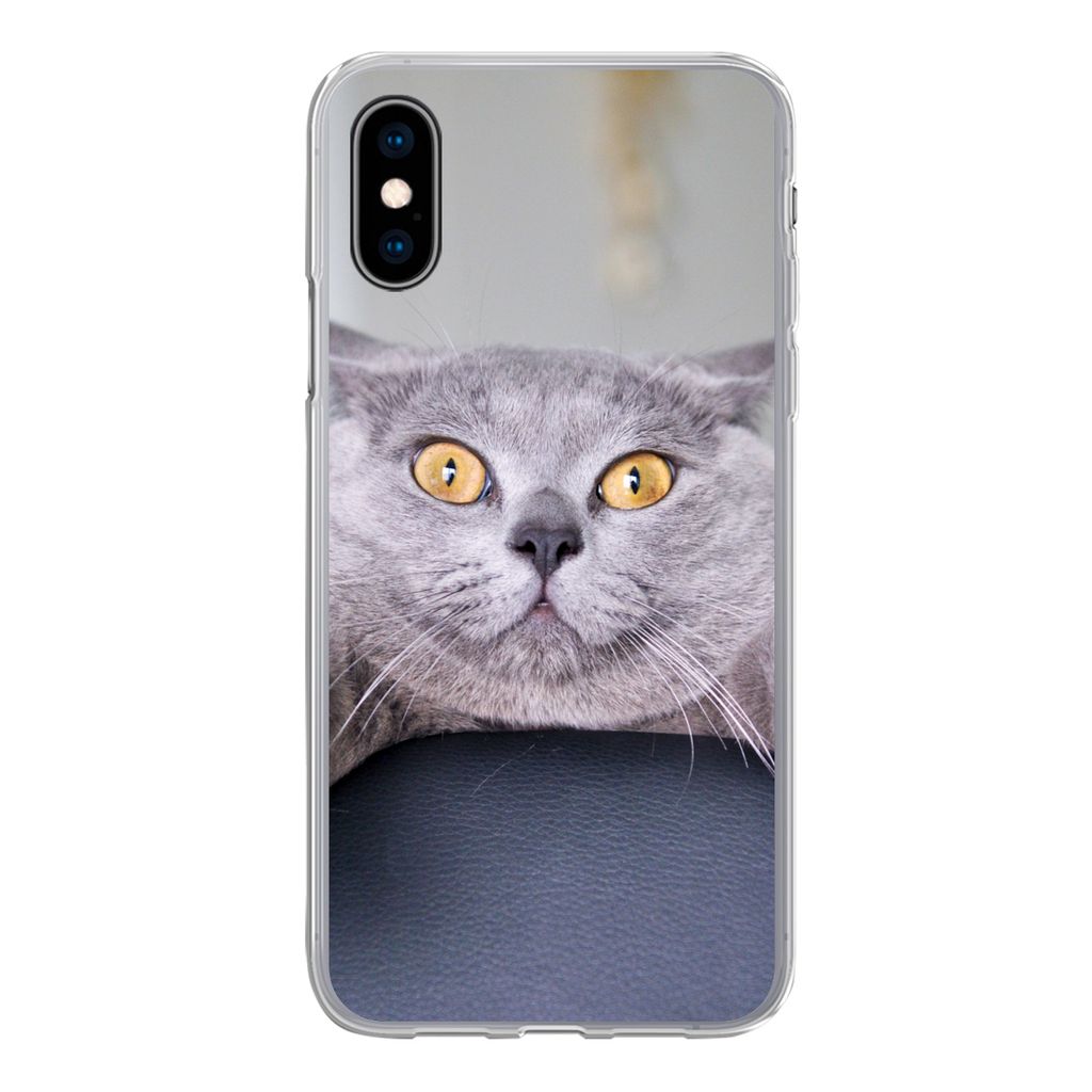MuchoWow Handyhülle Schutzhülle Hülle für iPhone X Katze - Angst - Stuhl Silikon Softcase Handy Hülle - Handyhülle