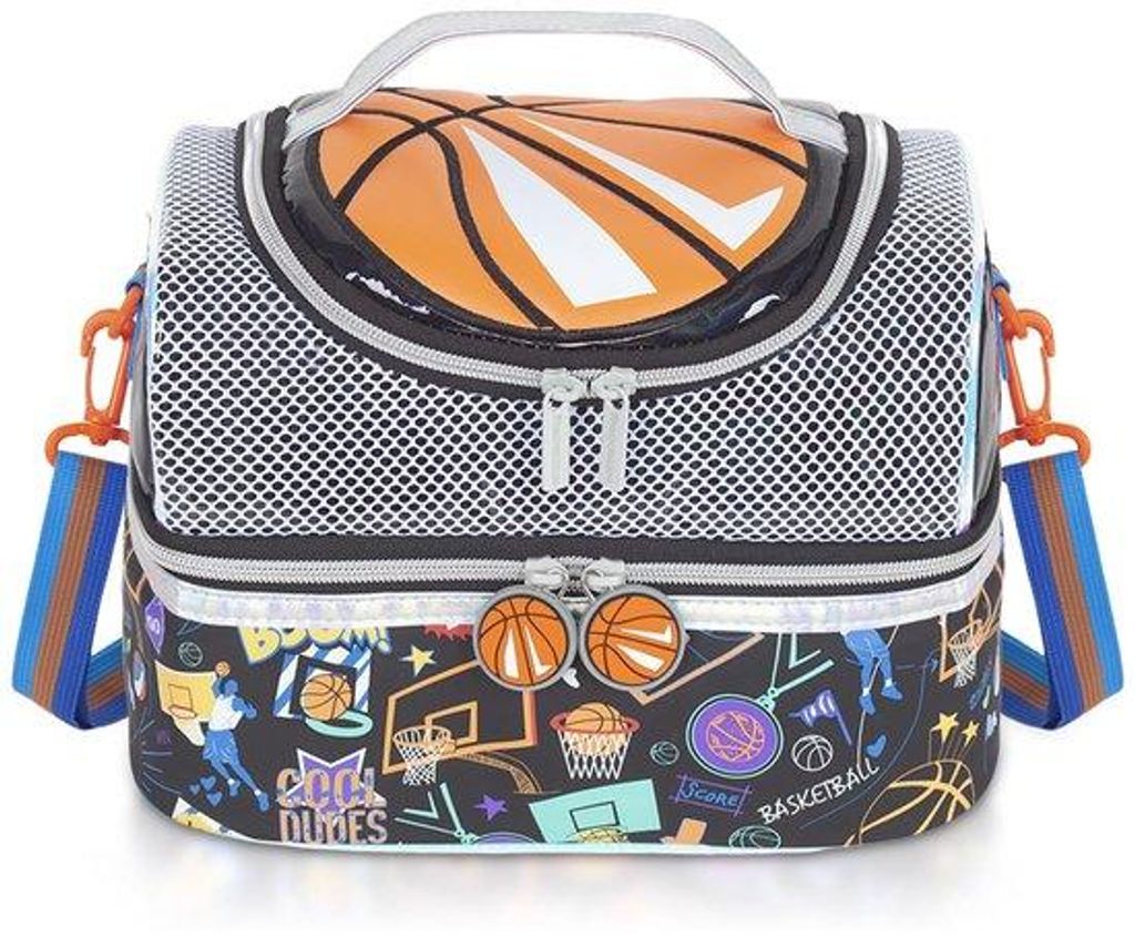 Kinderlunchtas in rosa, 2-teilig, mit 2 ausklappbaren Kompartimenten, 2-teilige Basketball-Lunchbox für Mädchen und Jungen