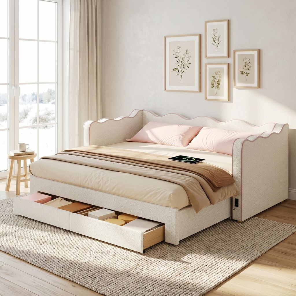 Letto imbottito Merax Daybett, 90x200 cm, con letto Immagine del prodotto 