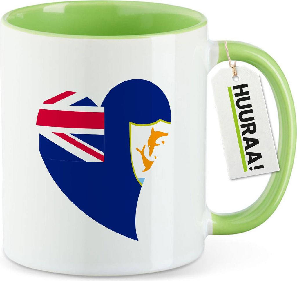 Huuraa Kaffeetasse Anguilla Flagge Herz 330ml Grün Keramik Kaffeebecher Geschenkidee