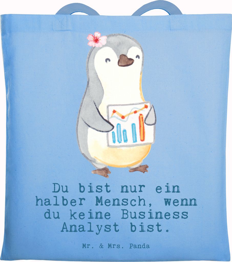 Mr. & Mrs. Panda Tote Bag Business Analyst Herz - Sky Blue - Geschenk, festival tasche, Shopping, Jutebeutel, Schultasche
