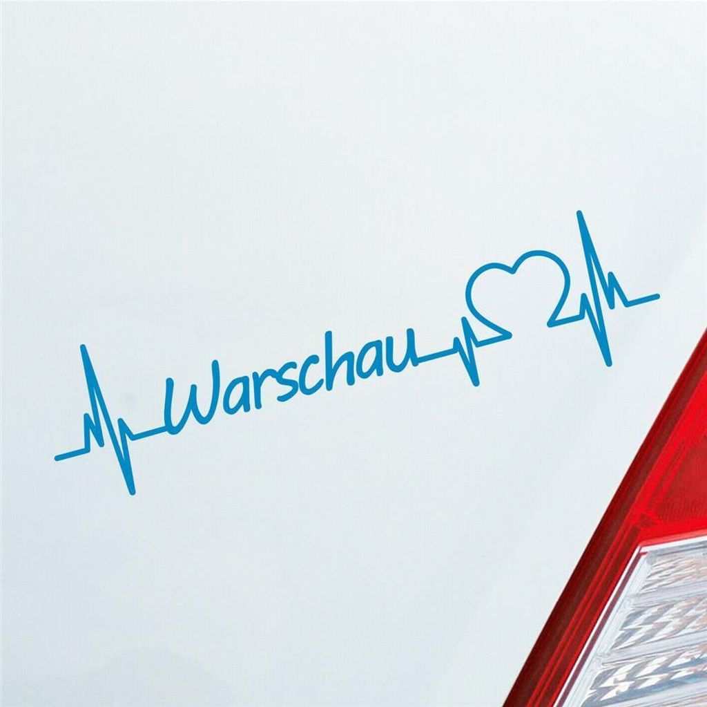 Auto Aufkleber Warschau Herz Herzschlag 19x5 cm Hellblau Sticker Heckscheibenaufkleber