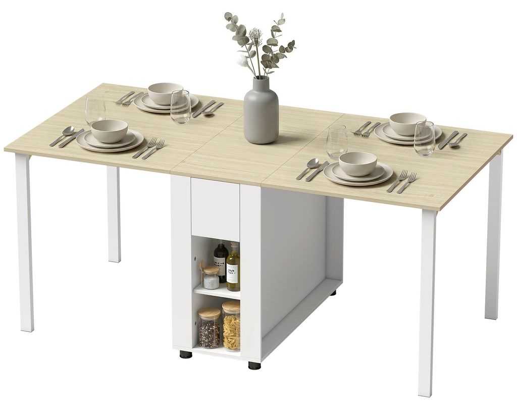 HOMCOM Eettafel, inklapbaar, keukentafel met 2 lades, 4 Productafbeelding 
