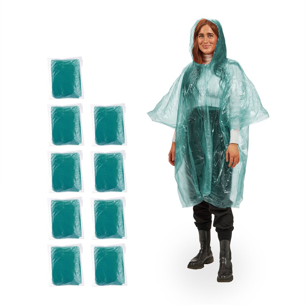Relaxdays Regenponcho Einweg, 10er Set, Einmal Regencape Produktbild 