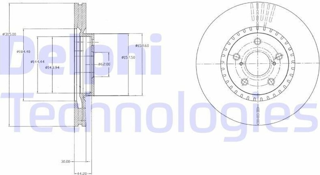 2x DELPHI Bremsscheibe BG9074 für LEXUS LS (UCF30) 50 5mm 315mm
