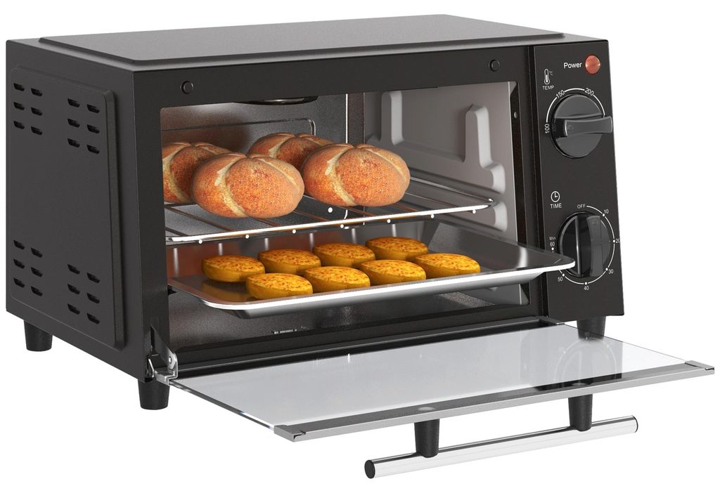 HOMCOM Minioven, 9 liter, met bakplaat, grillrooster, Productafbeelding 