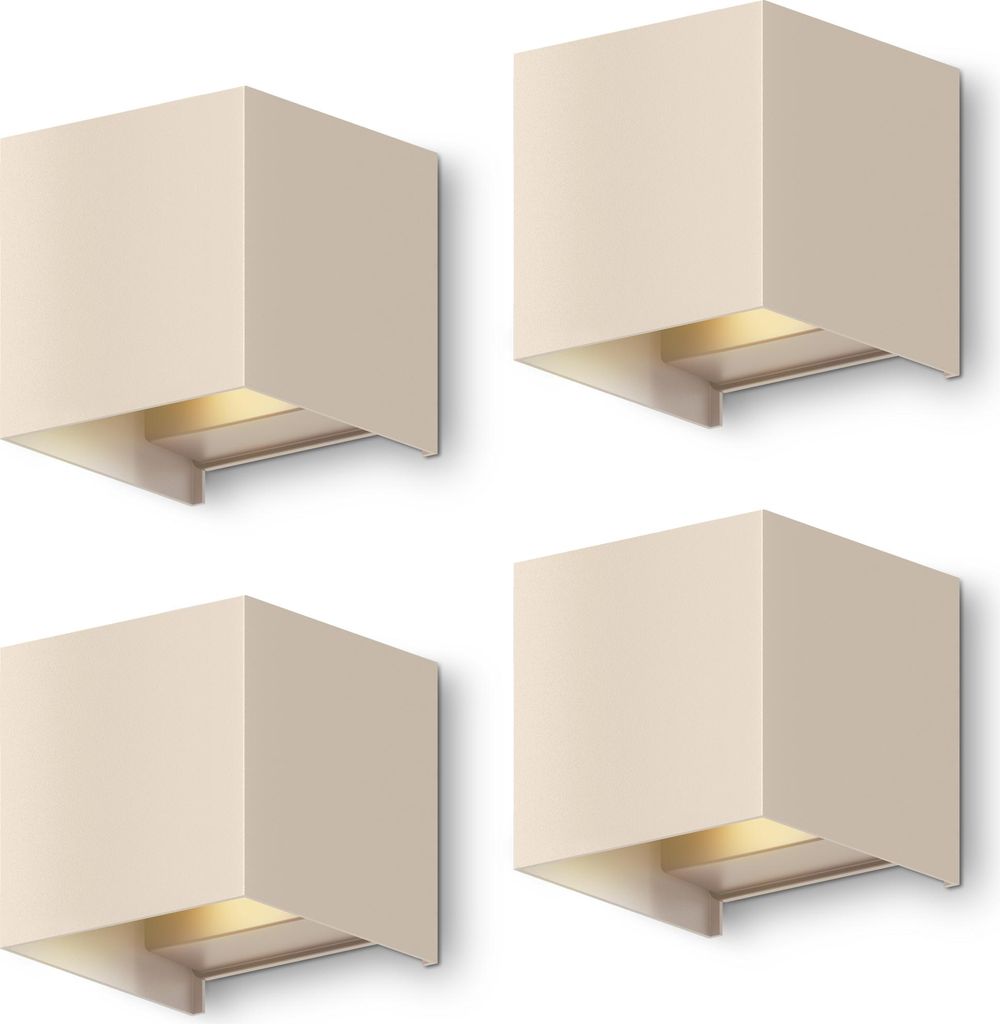 Calex Bari Wandleuchte, Innen & Außen, Warmweißes Up & Down Licht, Einstellbarer Lichtstrahl, Wasserdicht, Sandfarbe, 4-Pack