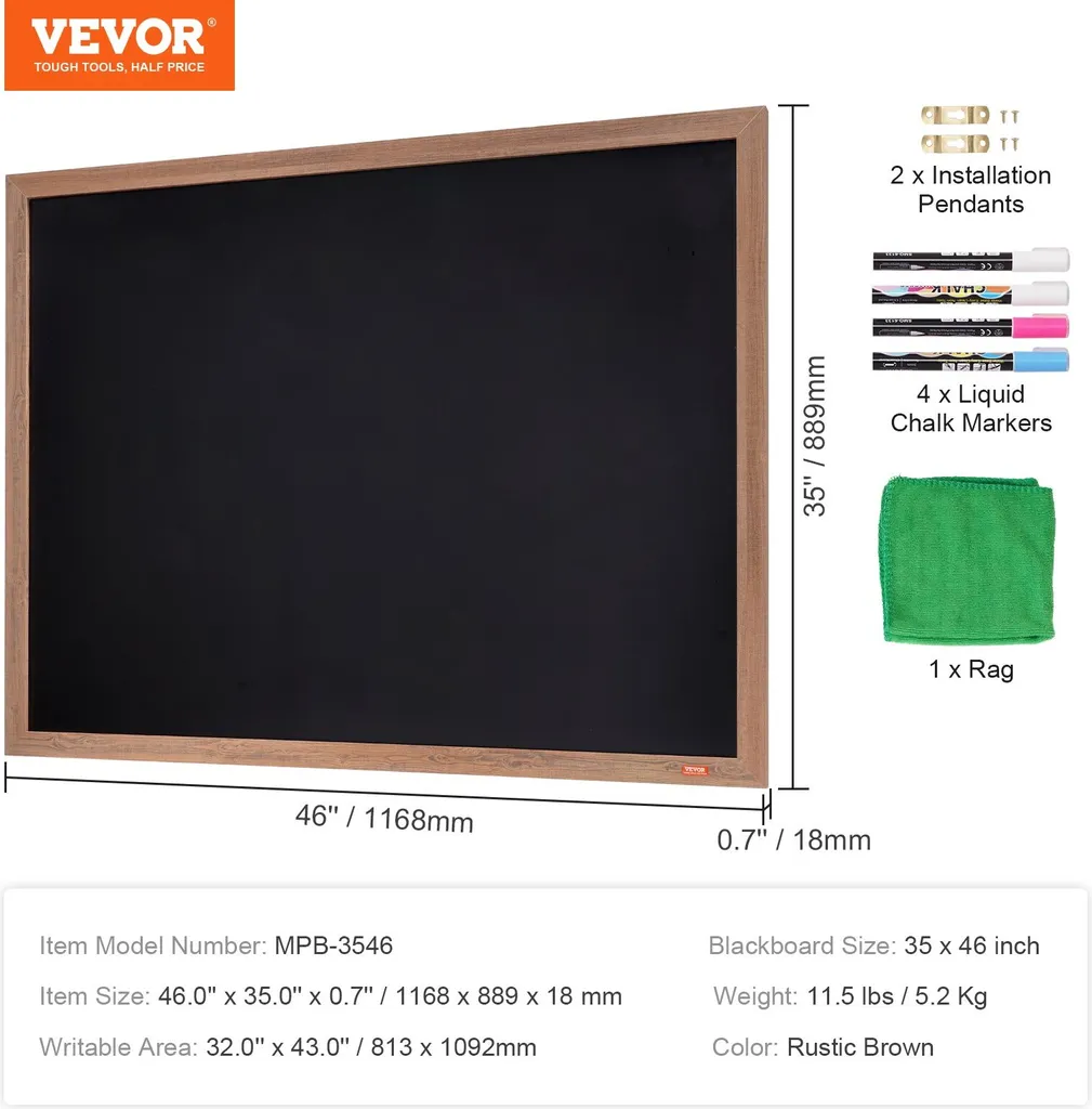 Tableau blanc magnétique mural 913 x 1092 mm avec kit de fixation