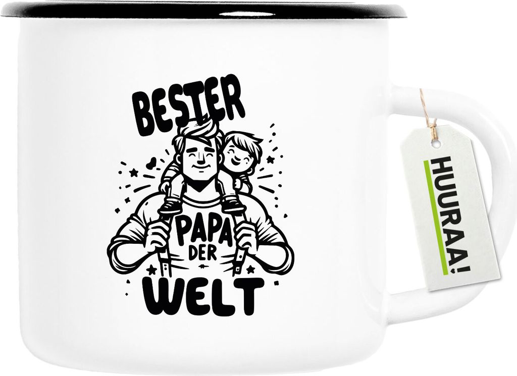 Huuraa Emaille Tasse Bester Papa der Welt 300ml Vintage Campingbecher Geschenkidee