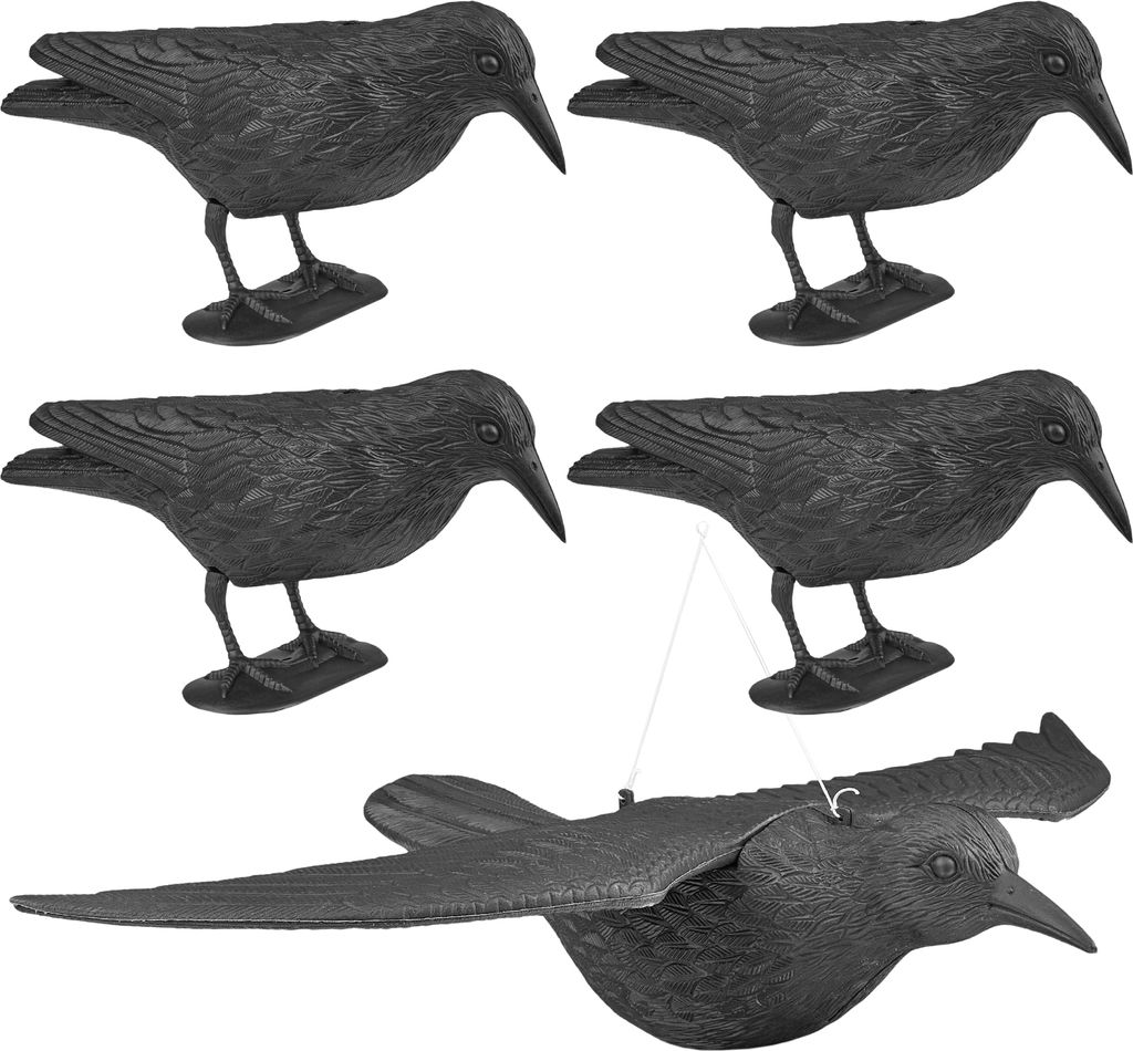5 x Vogelschreck Krähe, 4 x sitzend, 1 x fliegend