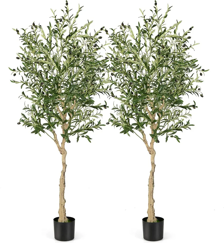 Paire de Grands Oliviers Artificiels 185cm Plantes Intérieur Décoratives