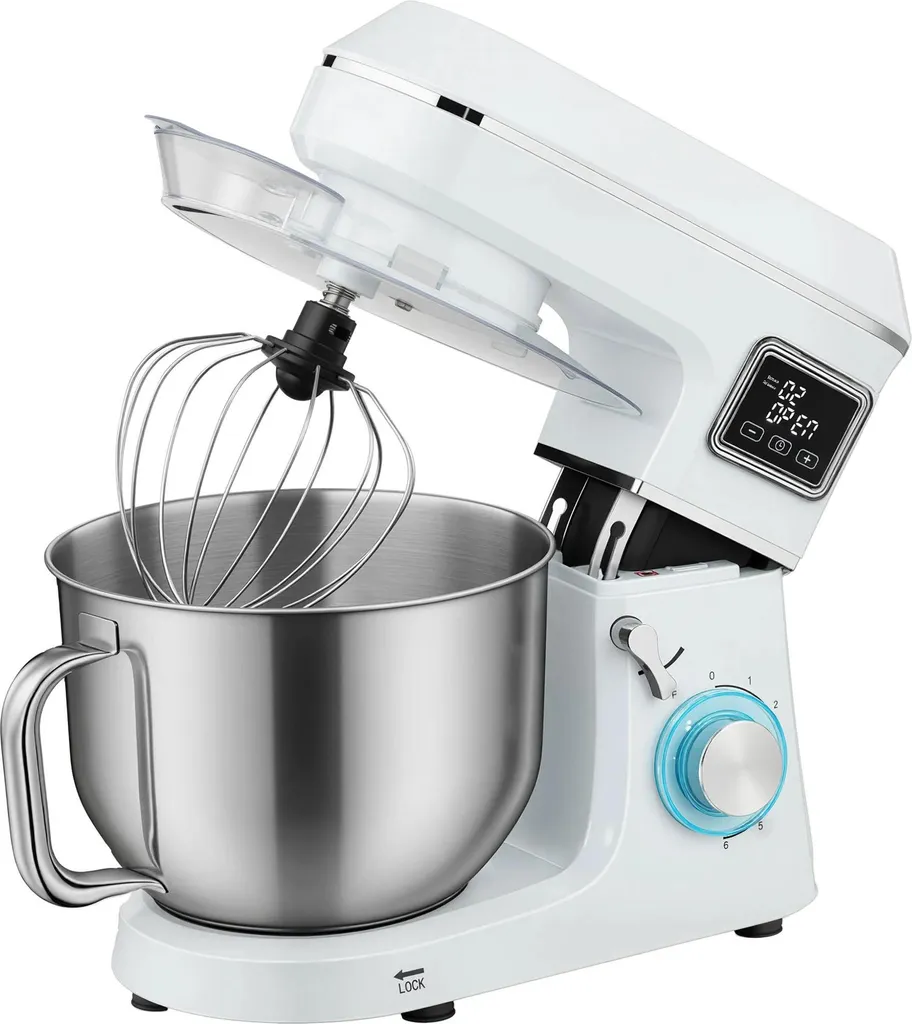 Robot pâtissier multifonction 6 litres 1400W blanc pour pâte et gâteaux