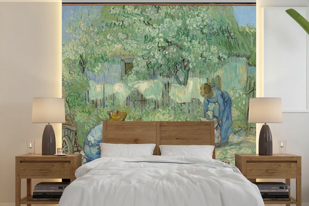 MuchoWow Fototapete für Wohnzimmer oder Schlafzimmer Wandtapete Vinyl Motivtapete Erste Schritte (nach Millet) - Vincent van Gogh - 300x300 cm -...