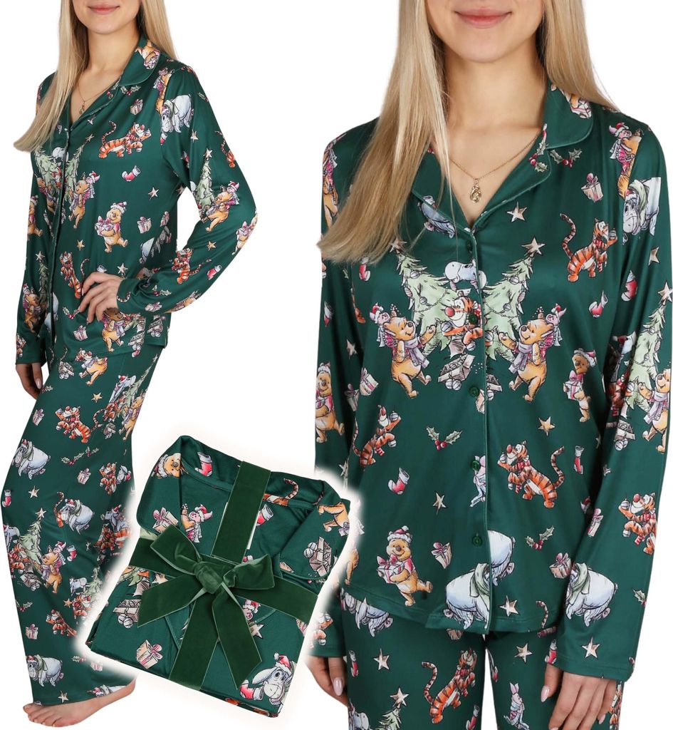 Disney Winnie Puuh Damen-Weihnachtspyjama mit Knöpfen, Produktbild 