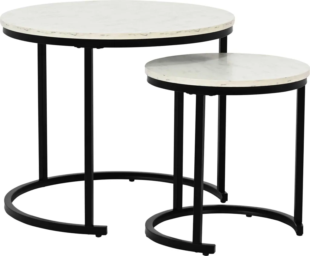 Tables basses Lolita en marbre blanc et métal - Set design Ø60x51cm
