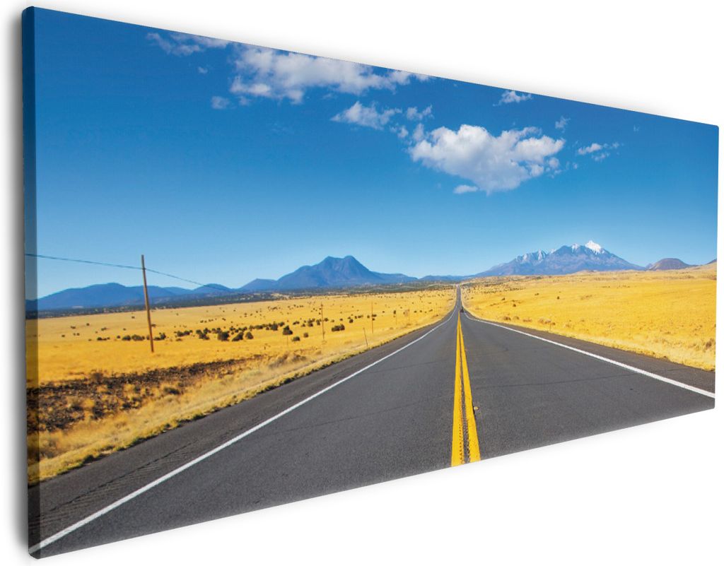 Wallario Premium Leinwandbild Route 89 in Arizona - Am Ende der Horizont in Größe 50 x 125 cm