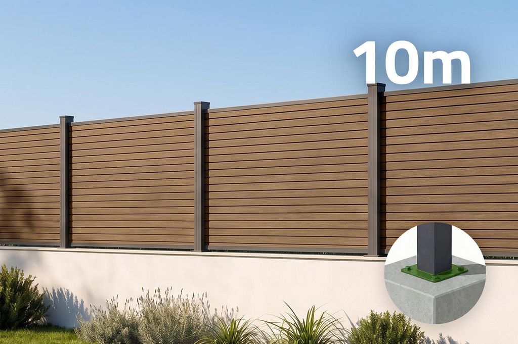 10 m hoher PRIEL-Zaun aus Holzimitat-Verbundmaterial, 90 cm Produktbild 