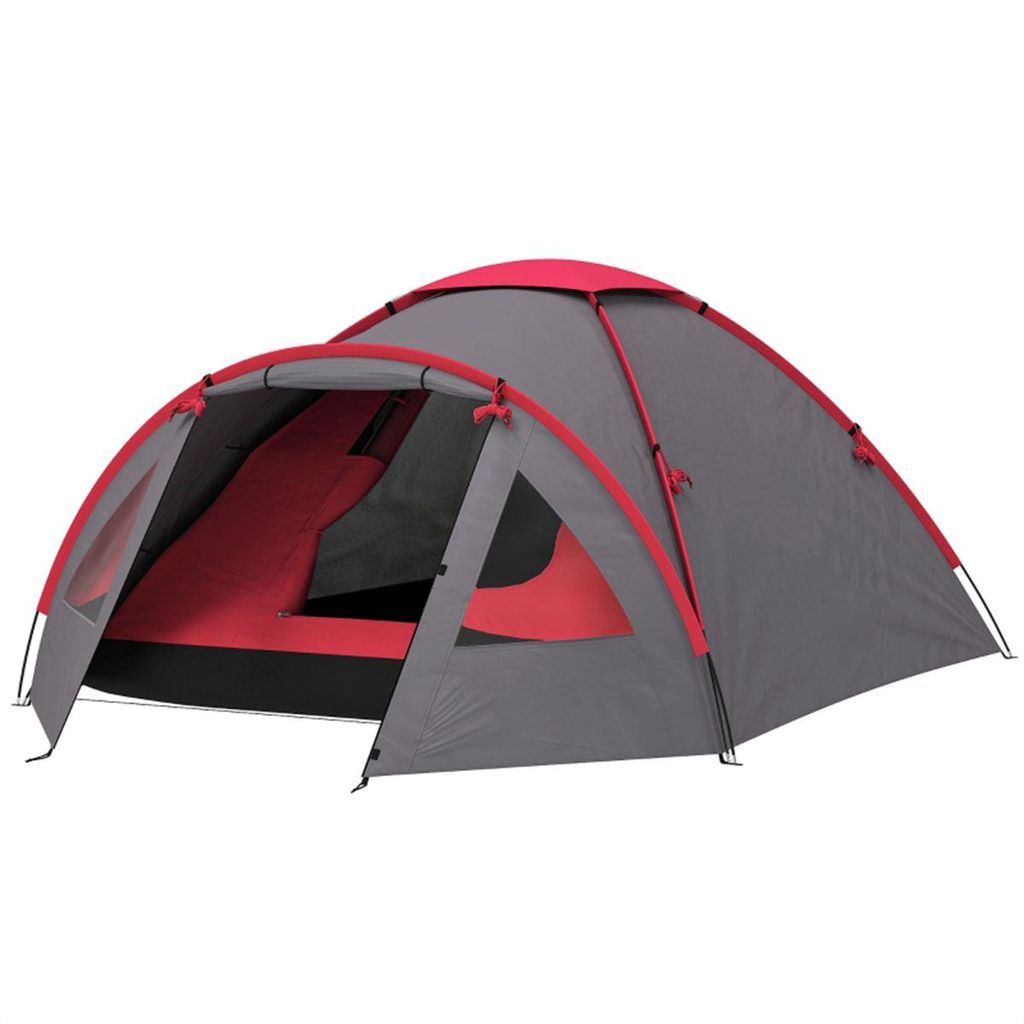 Campingzelt mit Vordach Tür Fenster Wasserdicht Familienzelt Kuppelzelt für 2 Personen Camping Reise Trekking Garten Grau