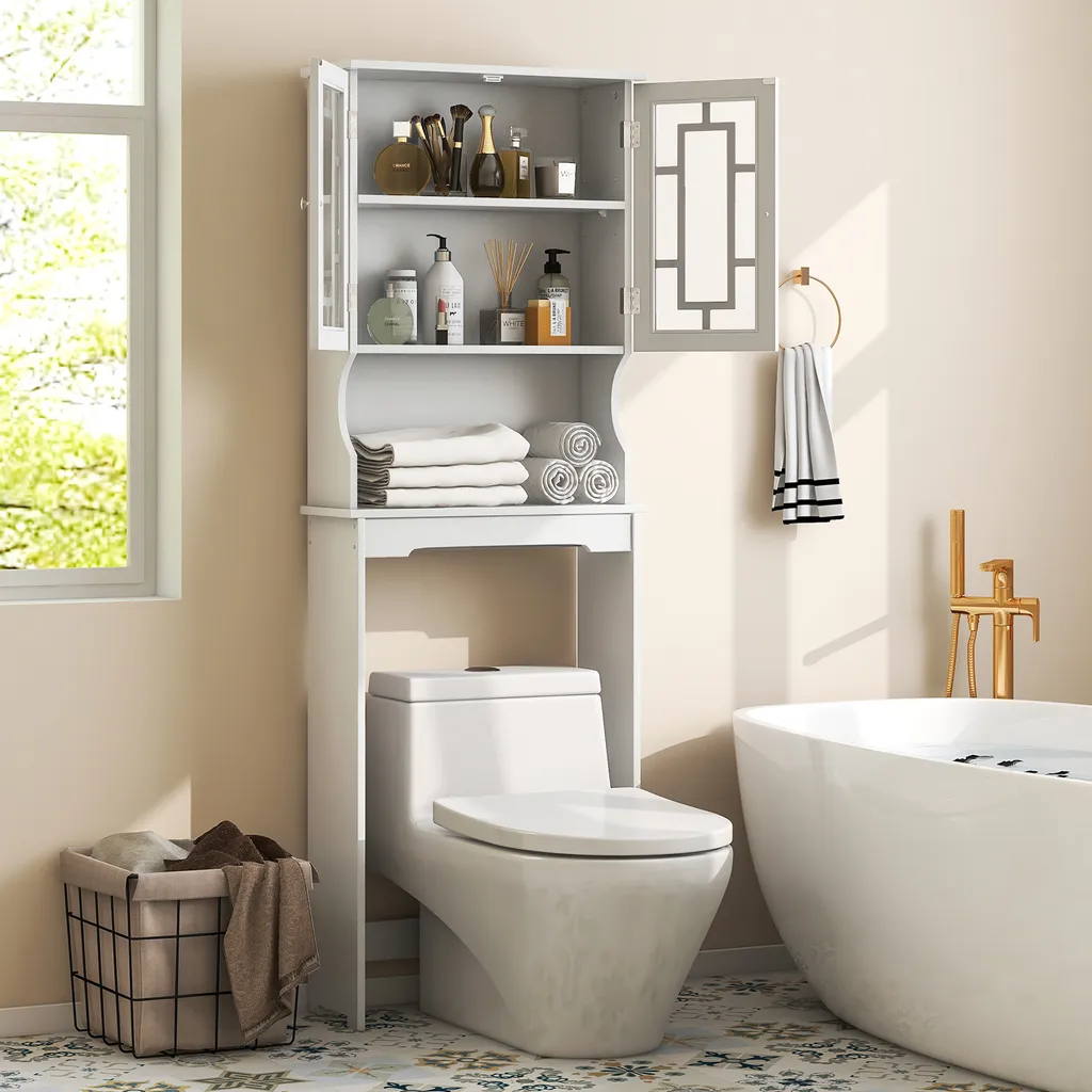 COSTWAY Mobiletto da toilette a libera installazione, scaffale da bagno, mobiletto per lavatrice, scaffale da toilette, scaffale per WC, mobiletto per WC, soprapensile, scaffale per lavatrice con 3 ripiani, bianco - 3