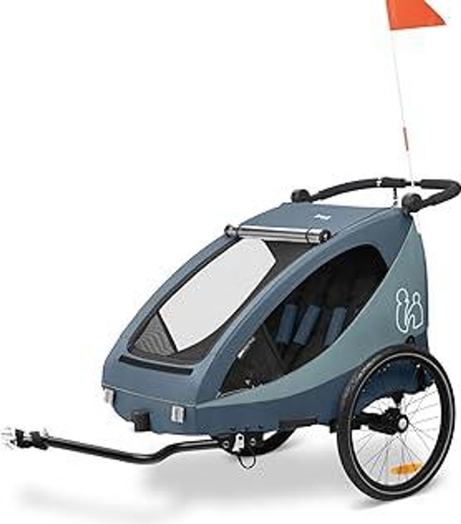 hauck Dryk Duo Plus, Dark Blue - 2in1 Fahrradanhänger & Buggy mit Federung für 2 Kinder ab 6 Monaten bis 22 kg/120 cm/4 Jahren, Faltbar, XL Staur...