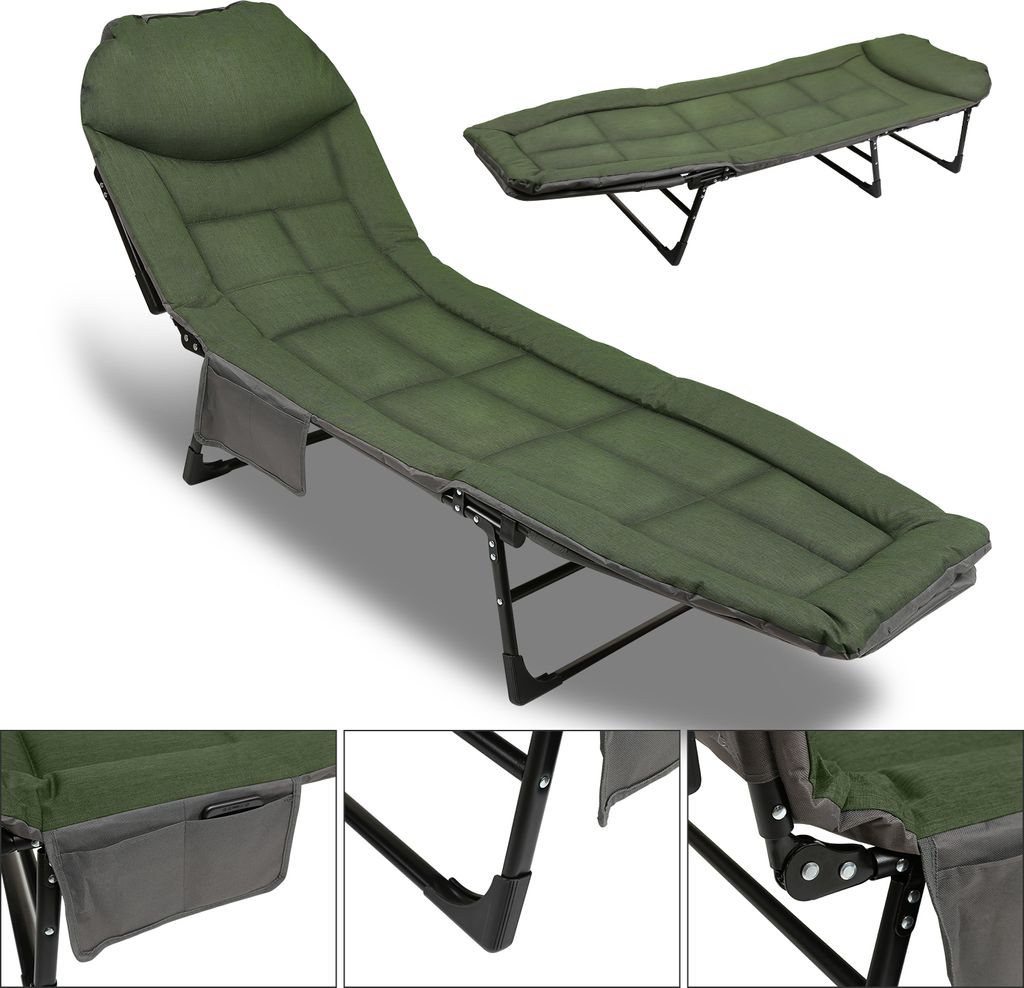 Hengda Karpfenliege faltbar Bedchair Komfortable Campingliege 195x65x32cm Maximale Tragfähigkeit 150kg dunkelgrün