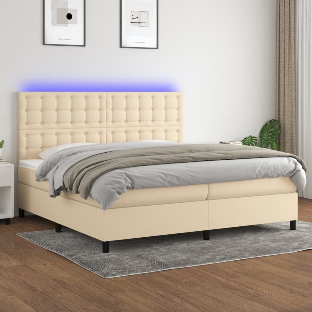 "Rabatt" Boxspringbett mit Matratze - 2 Personen - Strapazierfähiger Stoff - & LED Creme 200x200 cm Stoff - Klassische Betten CC6152