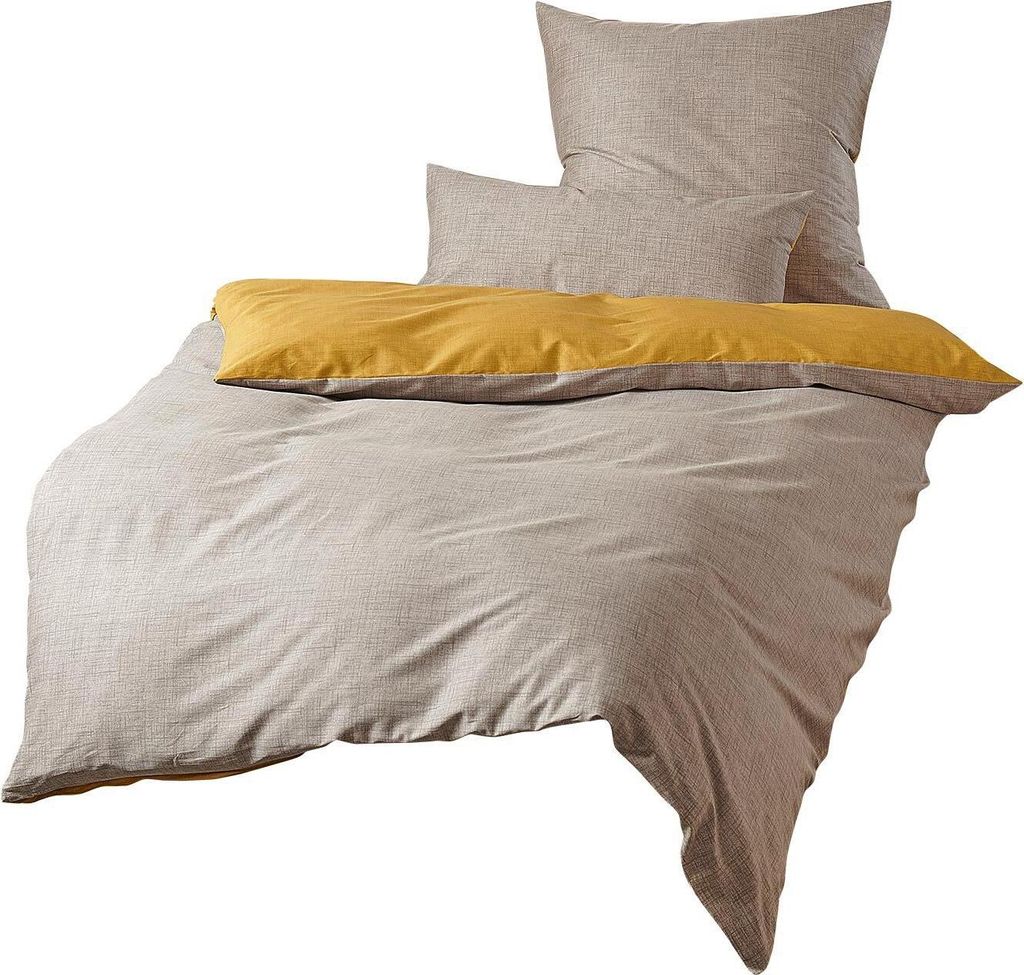 Traumschlaf Mako-Satin Wendebettwäsche Texture 240x220 cm + 2x 80x80 cm senf