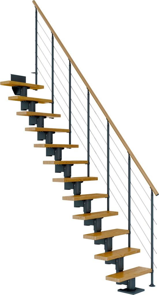 Dolle Mittelholmtreppe Dublin Gerade aus Eiche lackiert 71 cm breit für GH 259–315 cm UK Metall Anthrazit mitlaufende Edelstahlstäbe