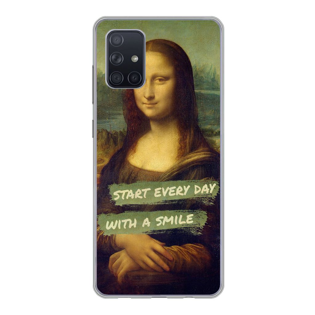 MuchoWow Handyhülle Schutzhülle Hülle für Samsung Galaxy A51 5G Mona Lisa - Zitat - Da Vinci Silikon Softcase Handy Hülle - Abbildung