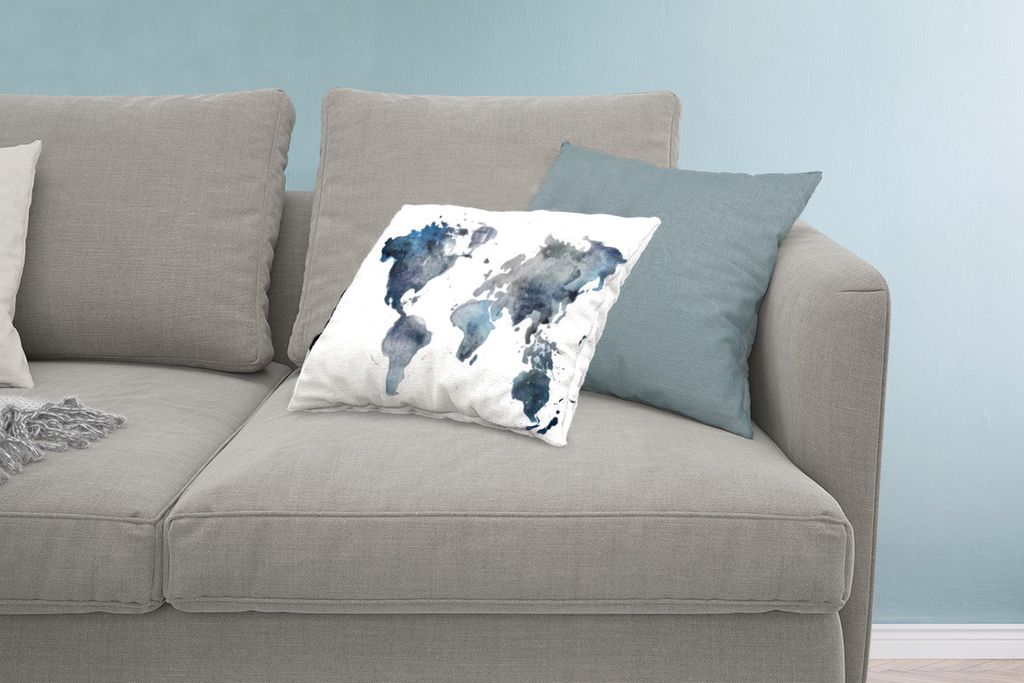 MuchoWow Zierkissen Sofakissen Wohnzimmer Dekokissen 60x40 cm Weltkarte - Aquarell - Abstrakt - Kopfkissen - Polster mit Foto