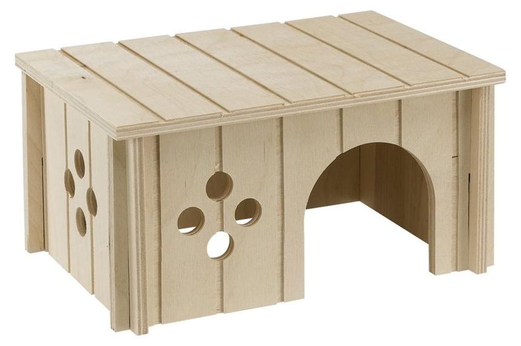 Ferplast Holzhaus für Kaninchen, Meerschweinchen & Hamster SIN 4645, Kleintierhaus aus -em Holz, Belüftungsfenster, Werkzeuglose Montage, 26 x 17...