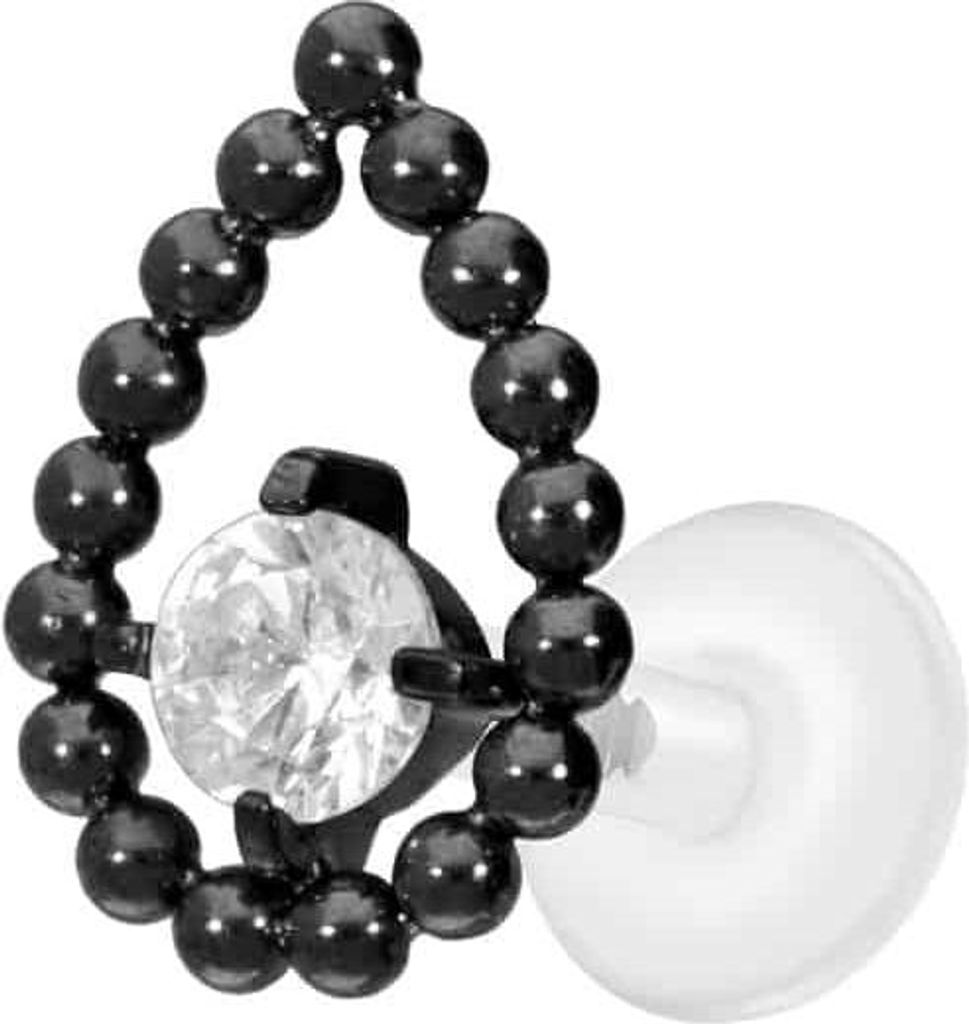 Ohrpiercing, Nasenpiercing PTFE Labret mit Innengewinde + Titan-Aufsatz TROPFEN + KRISTALL Schwarz Stablänge: 5mm | Stabstärke: 1,2mm