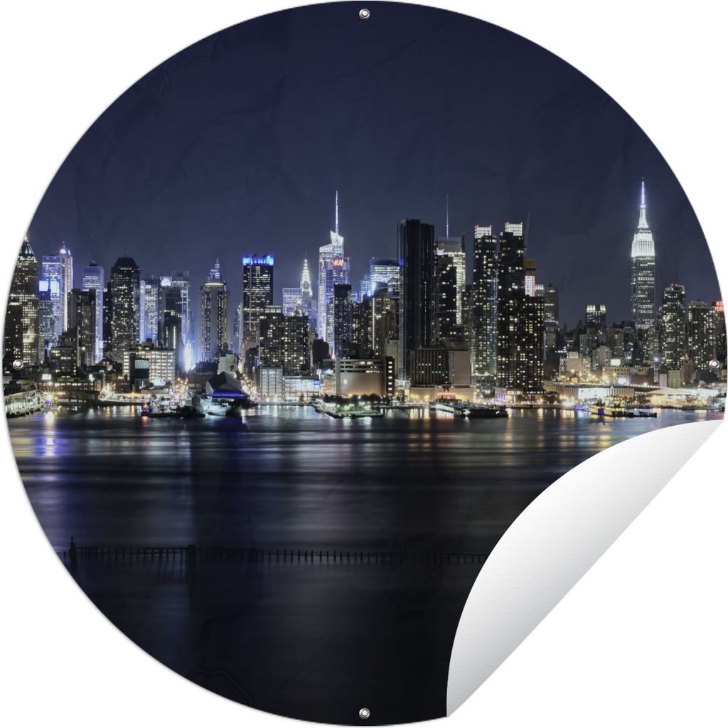 MuchoWow Gartenposter Outdoor-Poster Rund New York - Licht - Skyline Ø 150 cm Gartendeko Rundes Poster draußen