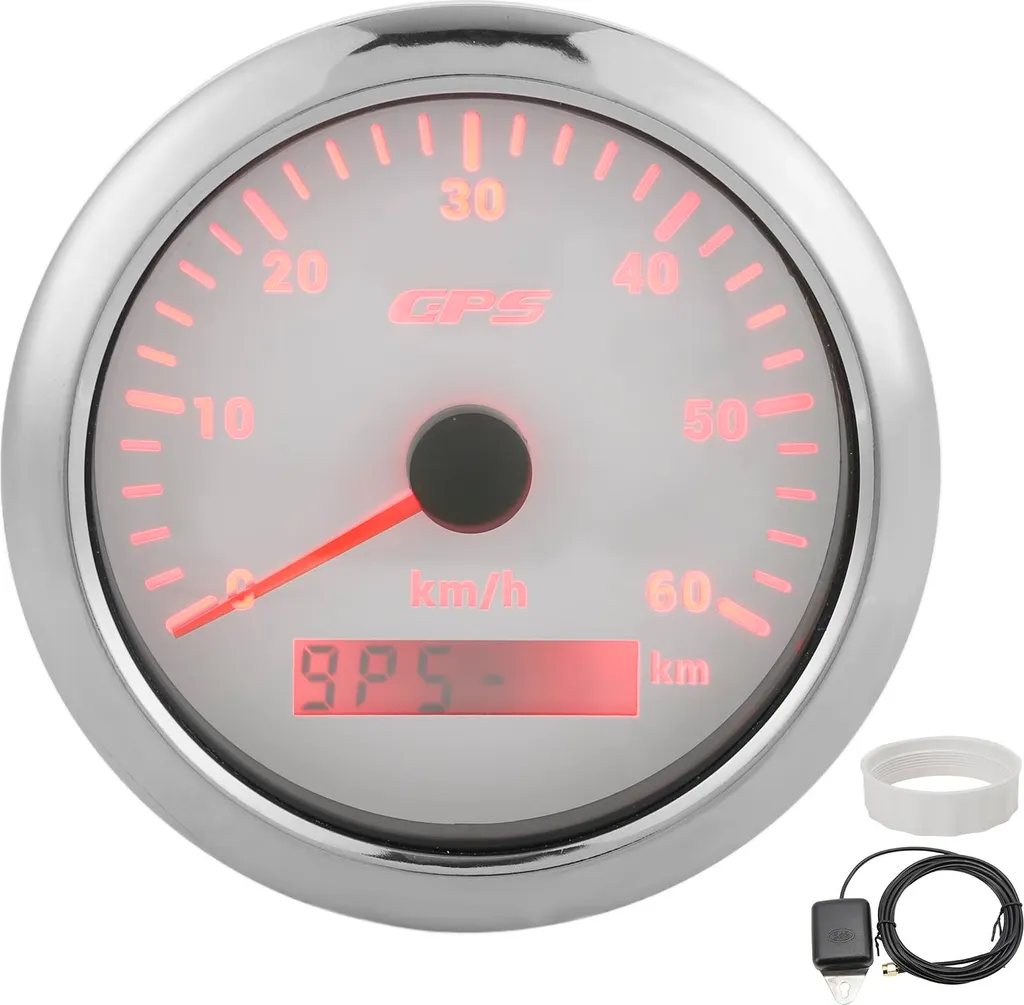 Tachymètre GPS Marine et Auto 85mm 60km/h Écran LCD Blanc Rétroéclairé