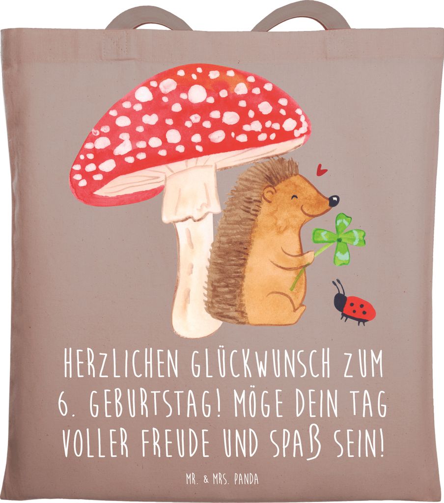 Mr. & Mrs. Panda Uni Tasche 6. Geburtstag Freude - Braun Pastell - Geschenk, Alter, Happy Birthday, Abenteuer, Tote Bag, Schultasche, totebag, Gebu...