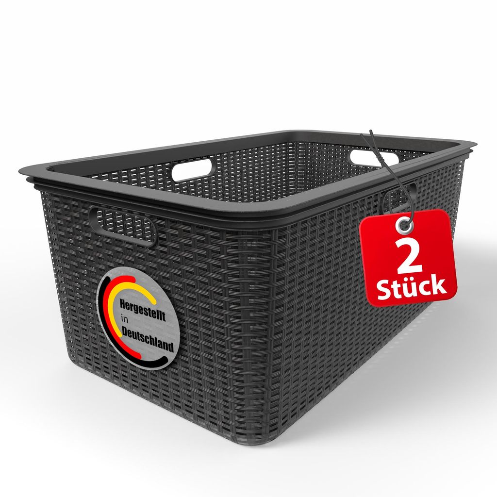 BigDean 2 Stück Wäschekorb 59x39x26 cm Rattan Design – Produktbild 