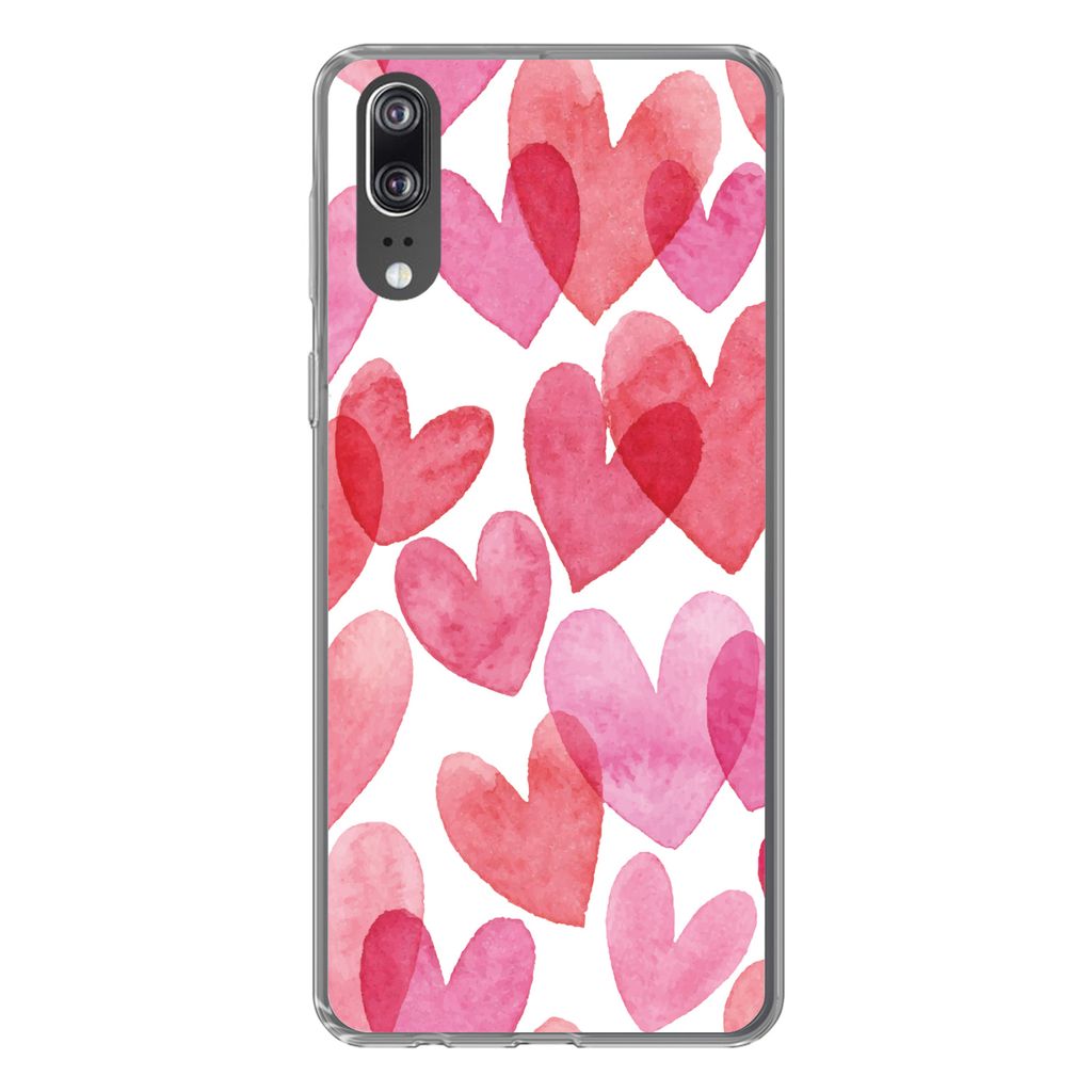 MuchoWow Handyhülle Schutzhülle Hülle für Huawei P20 Ein Aquarell mit Herz-Illustration Silikon Softcase Handy Hülle - Hardcover