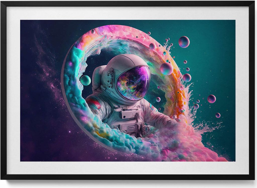 Kosmonautenfarbene Wolken– Wandbild mit Rahmen – Gerahmtes Bild – Wanddekoration – 100x70 cm – Schwarz Rahmen