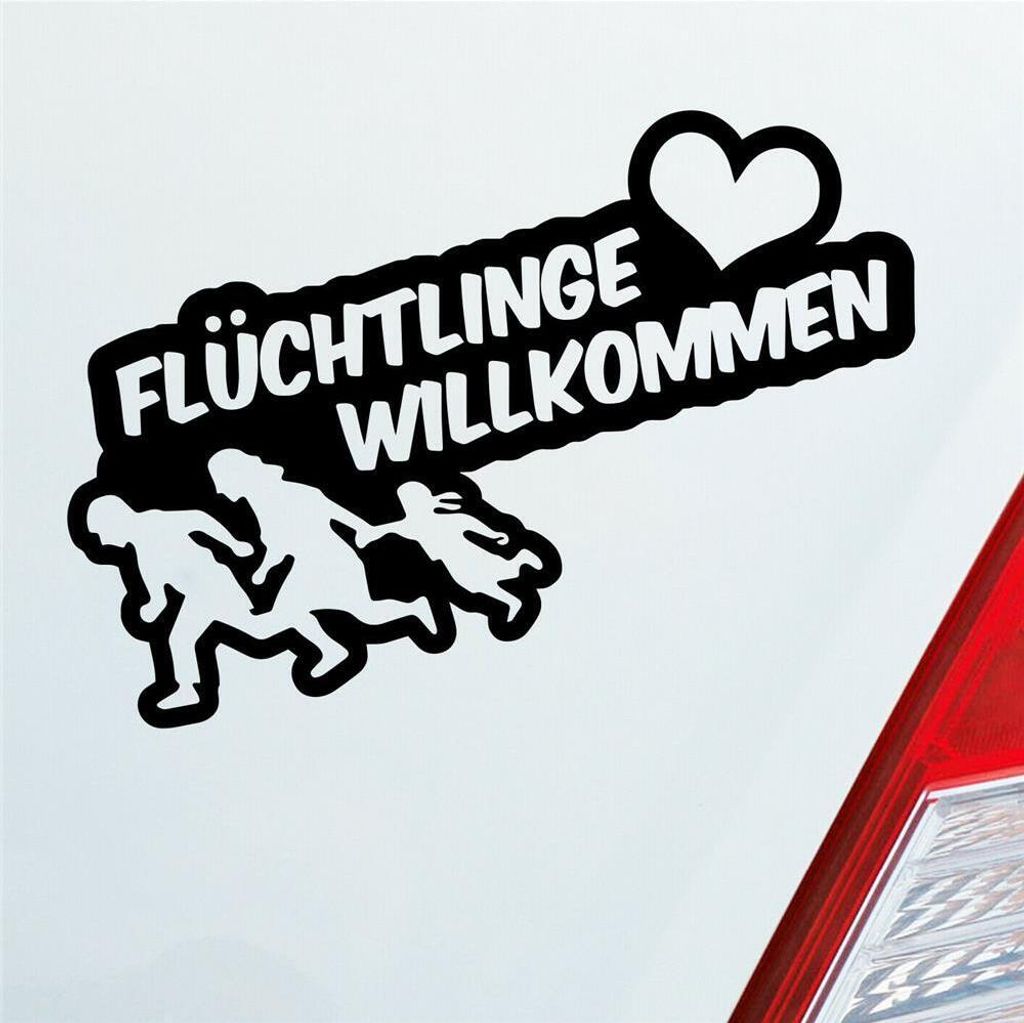 Auto Aufkleber Refugees Welcome Flüchtlinge Willkommen 20x9 cm Schwarz Glanz Sticker Heckscheibenaufkleber