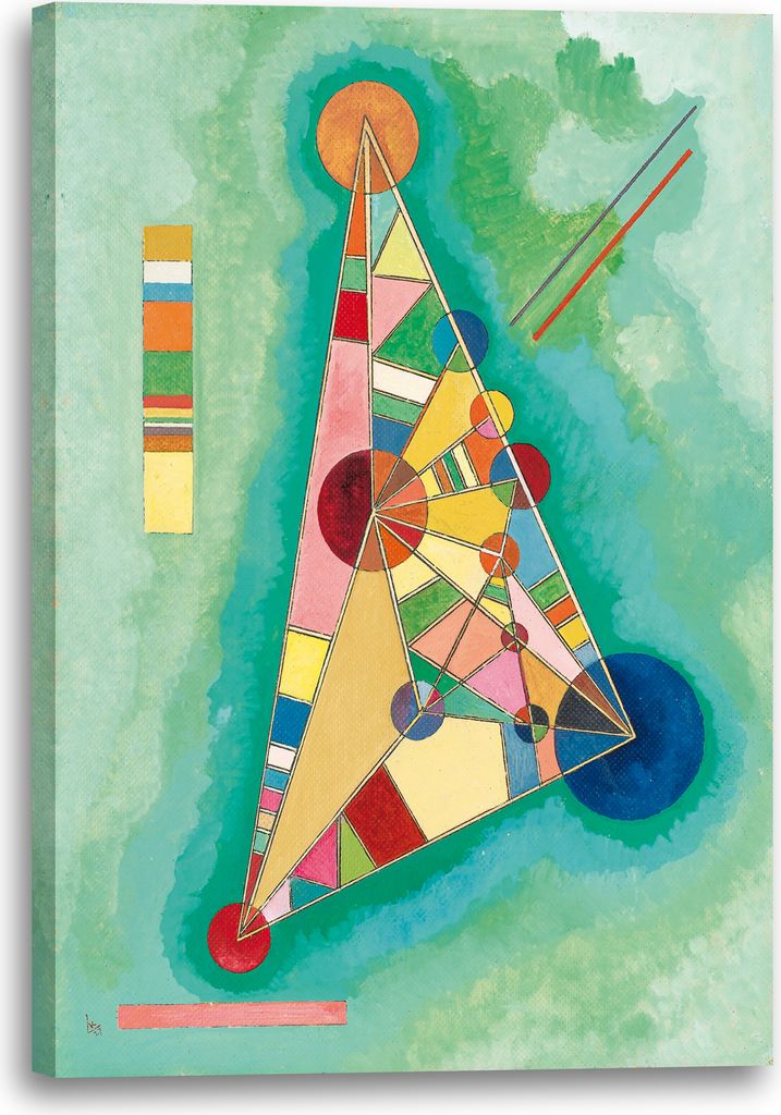 Leinwandbild (80x120cm): Wassily Kandinsky - Bunt im Dreieck (1927), echter Holz-Keilrahmen inkl. Aufhänger, handgefertigt in Deutschland
