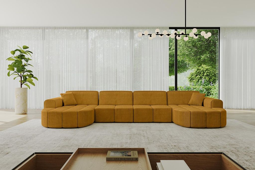 ALTDECOR Ecksofa in U-Form Livo-U2 - 400x173x79,5 cm Senfgelb - Corner Sofa Bett Eckcouch Couch L-Form Wohnlandschaft Cauchsofa