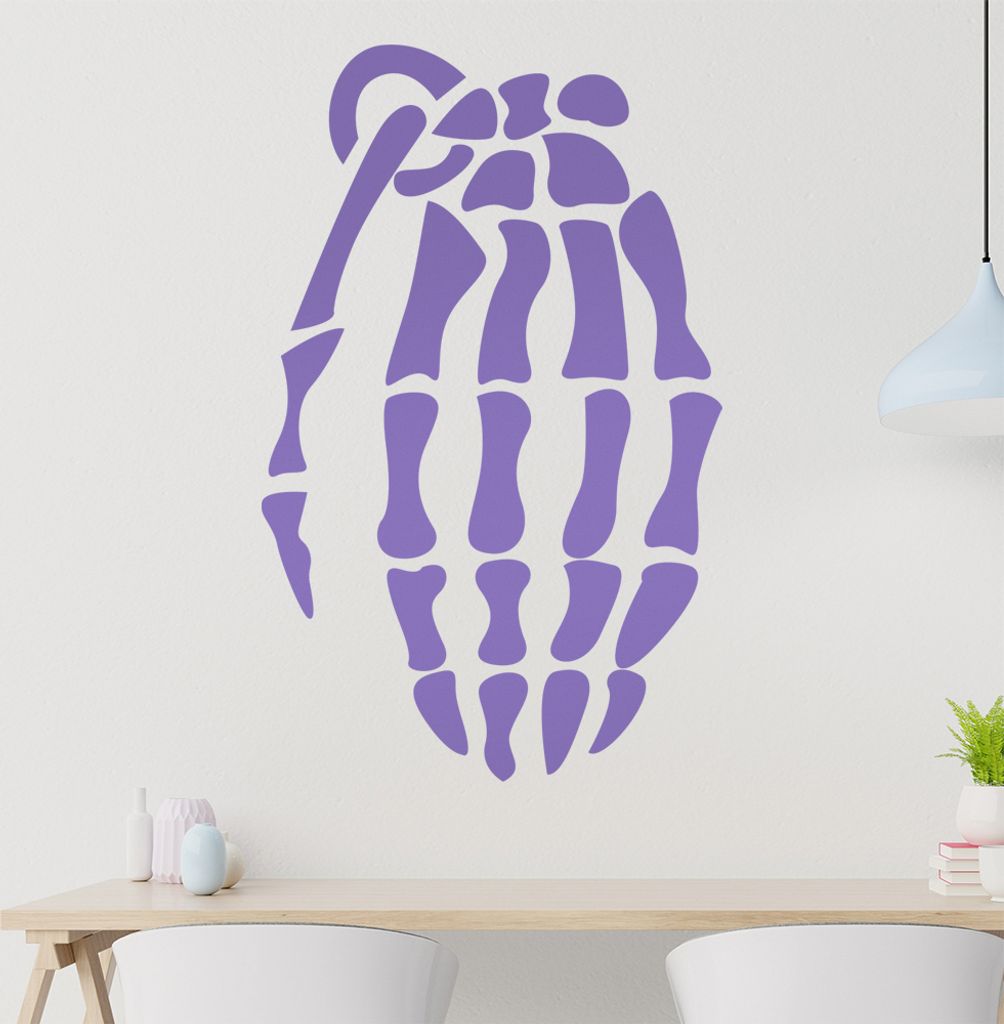 Skelett Handgranate Wandtattoo in 6 Größen - Wandaufkleber Wall Sticker - Dekoration, Küche, Wohnzimmer, Schlafzimmer, Badezimmer