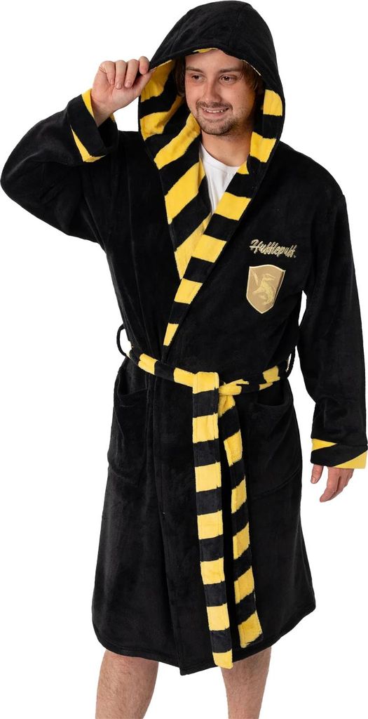 Harry Potter - "Hufflepuff" Morgenmantel für Herren/Damen Uni, mit Kapuze NS9088 (M) (Schwarz)