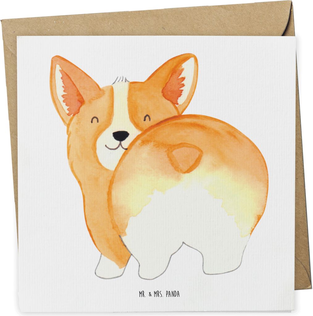 Mr. & Mrs. Panda Grußkarte Corgi Po - Weiß - Geschenk, Corgie, Hund, Glückwunschkarte, Klappkarte, Spruch, anlasskarte, faltkarte, doppelkarte