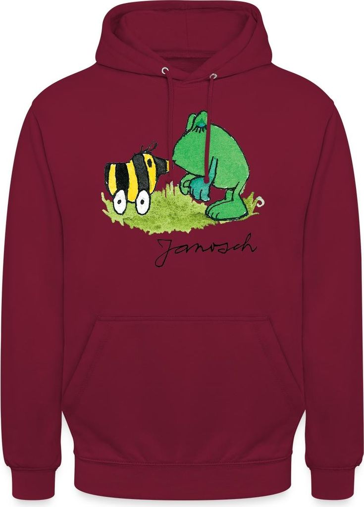 Spreadshirt Janosch Frosch Tigerente Kuss Uni Hoodie, S, Bordeaux